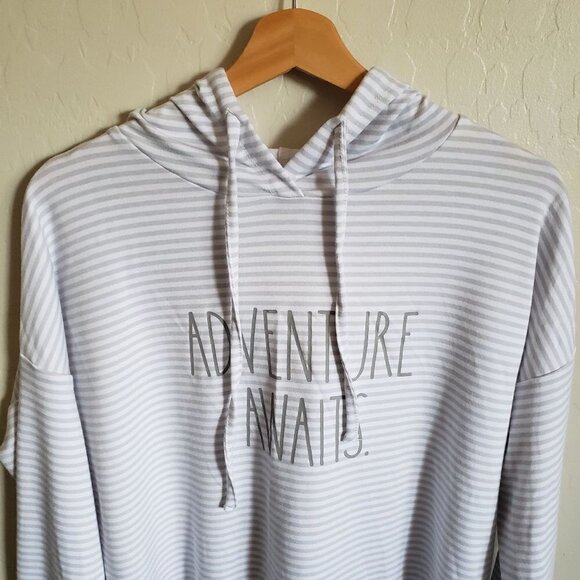 Rae Dunn Adventure Awaits Berkeley Hoodie Sweatshirt Striped Pullover Size Small - Picture 3 of 9